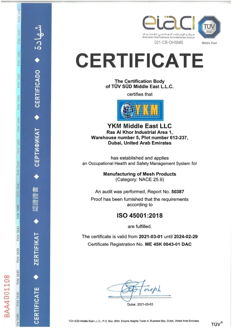YKM الشرق الأوسط ذ.م.م - ISO 45001.2018