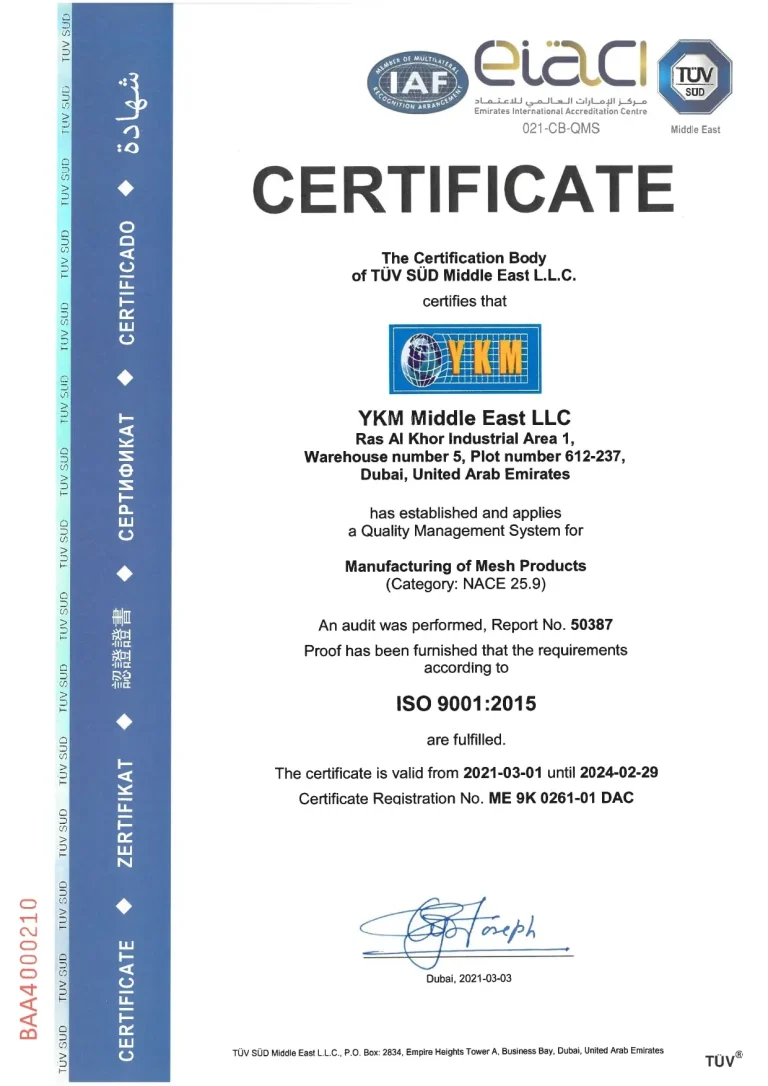 YKM Middle East LLC - ISO 9001.2015